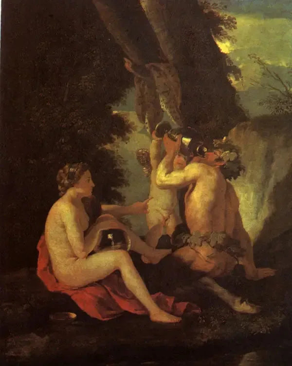 Scena biesiadna lub Nimfa i satyr pijący - Nicolas Poussin