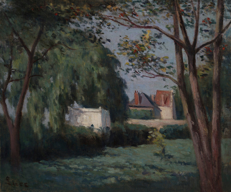 Scena wiejska z trzema domami i drzewem - Maximilien Luce