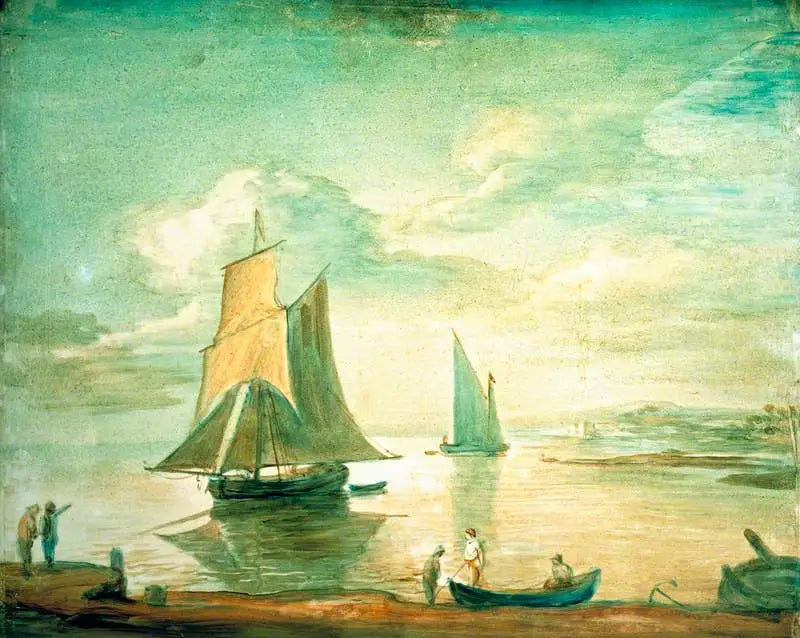 Scena nadmorska z żaglówkami i łodziami wiosłowymi oraz postaciami na brzegu - Thomas Gainsborough