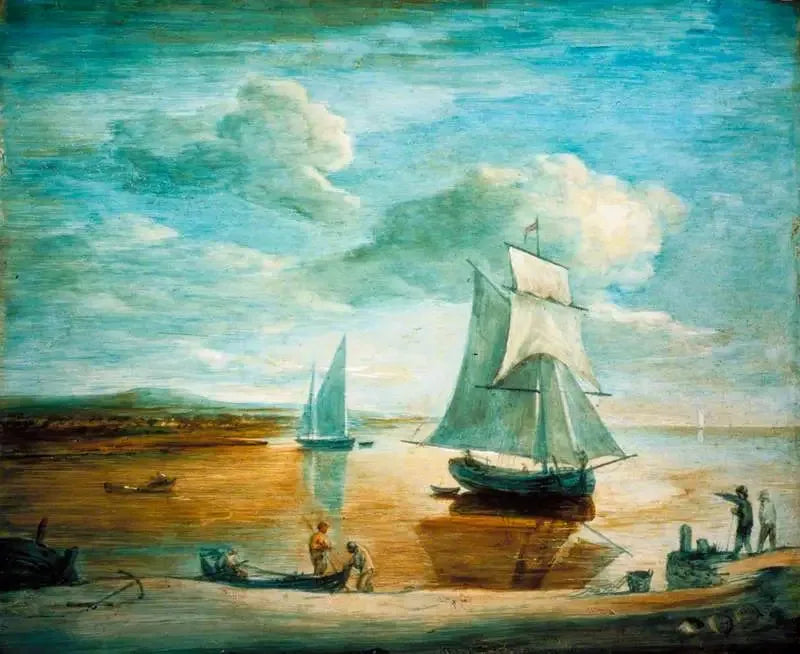 Scena nadmorska z żaglówkami i łodziami wiosłowymi oraz postaciami na brzegu - Thomas Gainsborough