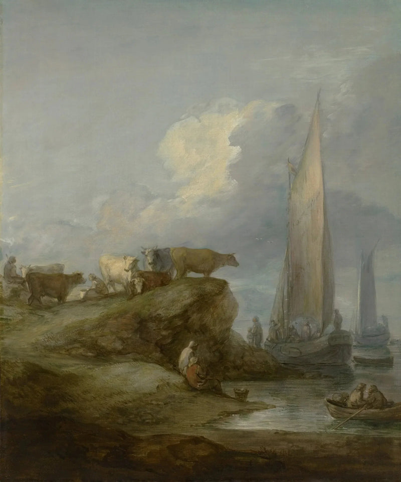 Scena nadmorska z statkami i bydłem - Thomas Gainsborough