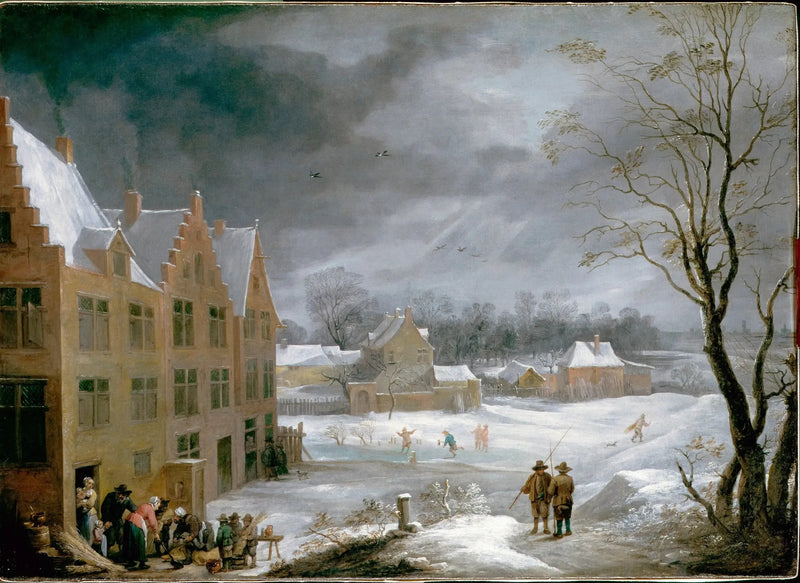 Scena zimowa z mężczyzną zabijającym świnię - David Teniers Młodszy