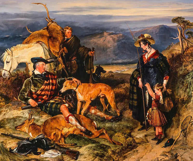 Scena na Wyżynach, z portretami księżnej Bedford, księcia Gordona i lorda Alexandra Russella - Edwin Henry Landseer