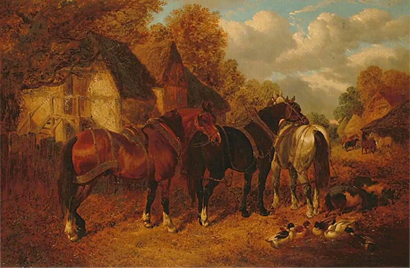 Scena wiejska z końmi pociągowymi - John Frederick Herring, Sr.