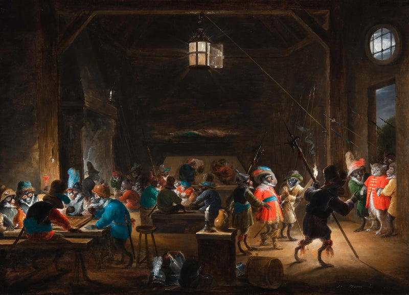 Scena straży z małpami-żołnierzami - David Teniers Młodszy