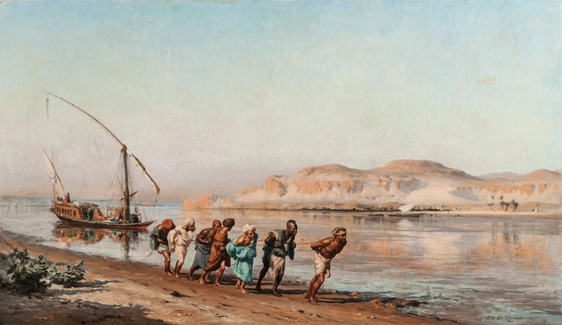 Scena holowania na Nilu - Frederick Arthur Bridgman