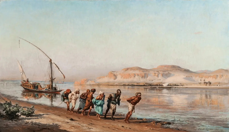Scena holowania na Nilu - Frederick Arthur Bridgman