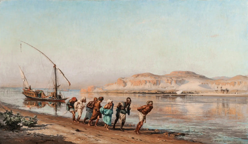 Scena holowania na Nilu - Frederick Arthur Bridgman