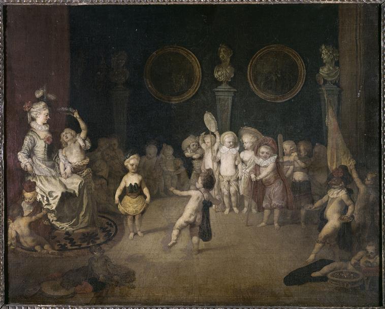 Scena komedii włoskiej wystawiana przez grupę dzieci - Antoine Watteau
