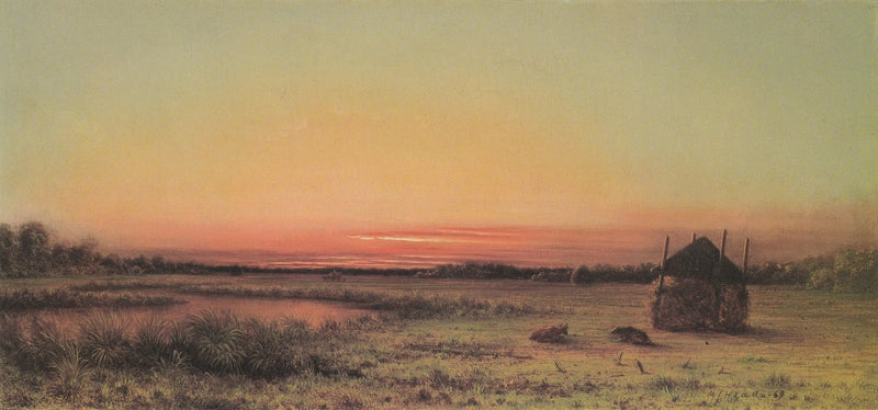 Scena z mokradłami: dwa bydła na polu - Martin Johnson Heade