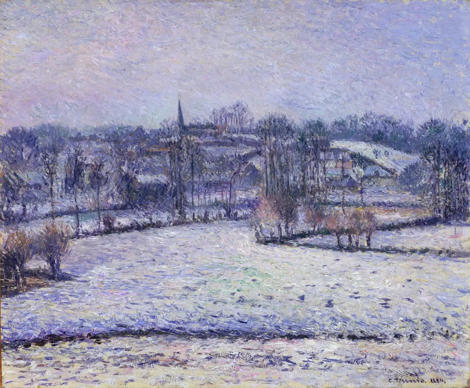 Scène de neige à Éragny (Vue de Bazincourt) - Camille Pissarro image 1 copie de tableau peinte à la main