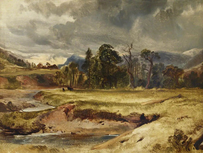 Scena szkockiej rzeki z bydłem na pastwisku - Edwin Henry Landseer