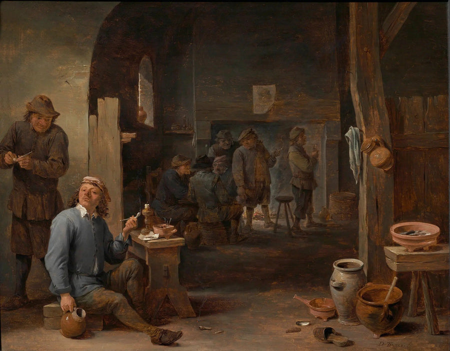 Scena z tawerny z palaczem trzymającym dzbanek - David Teniers młodszy
