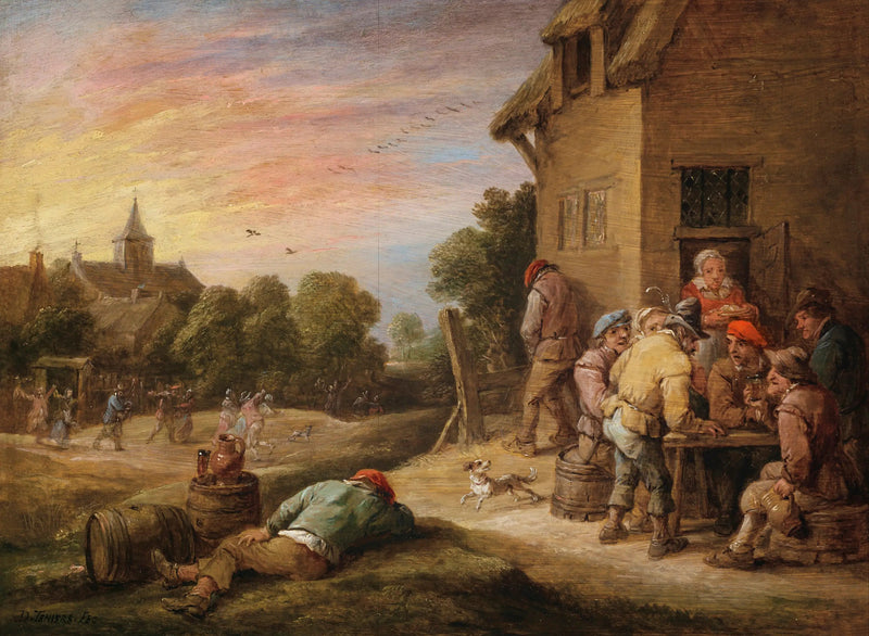 Scena wiejska z chłopami świętującymi przed karczmą - David Teniers Młodszy