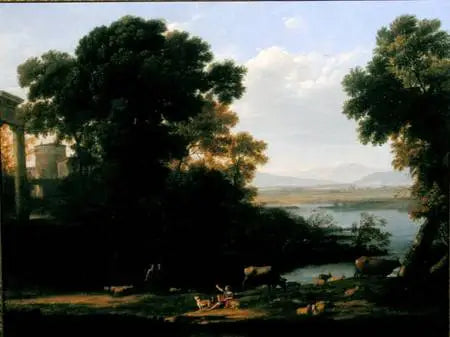 Klasyczna scena nad rzeką z widokiem na miasto - Claude Lorrain