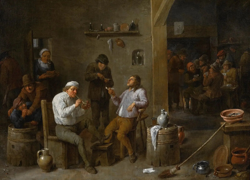 Scena wewnętrzna tawerny z chłopami pijącymi i palącymi - David Teniers Młodszy