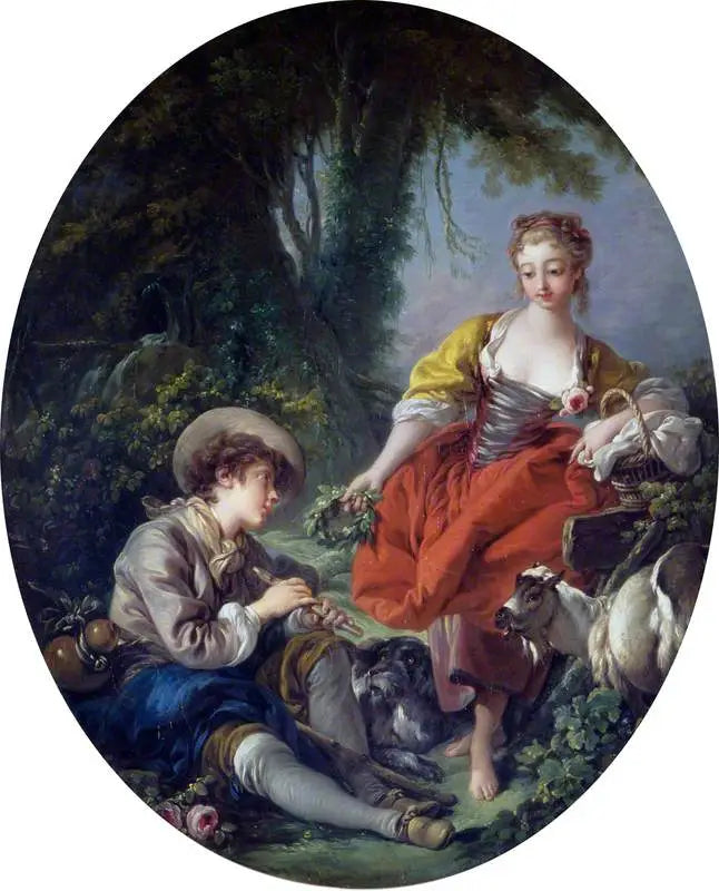 Scena pasterska: pasterz z fajką i dziewczynka - François Boucher