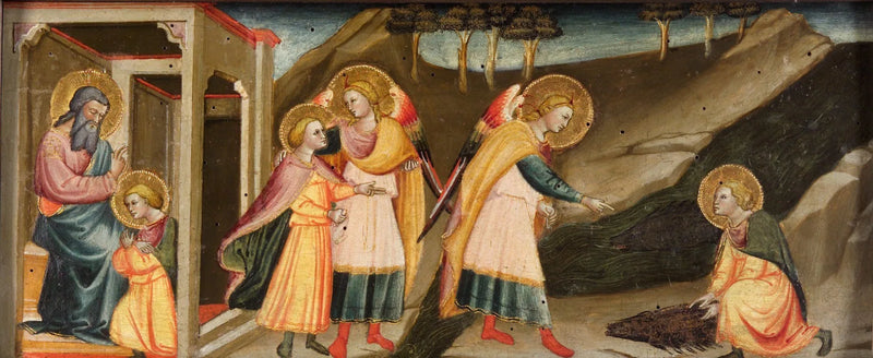 Sceny Tobiasza (Tobias żegna się z ojcem; Wędrówki Tobiasza i archanioła Rafała; Tobiasz biorący serce, dźwignię i żółć z ryby) - Bicci di Lorenzo