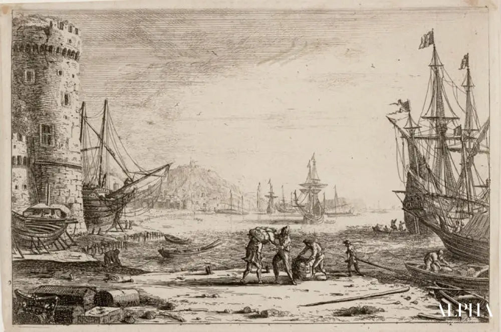 Seaport with a big tower - Claude Lorrain - Reproductions de tableaux et peintures haut de gamme