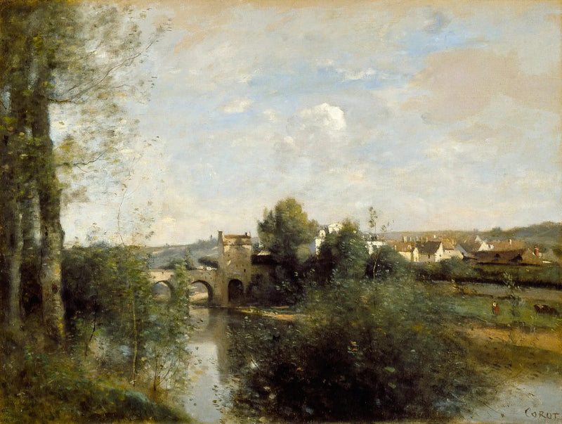 Kanał i stary most w Limay - Jean-Baptiste Camille Corot