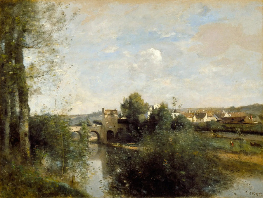 Kanał i stary most w Limay - Jean-Baptiste Camille Corot
