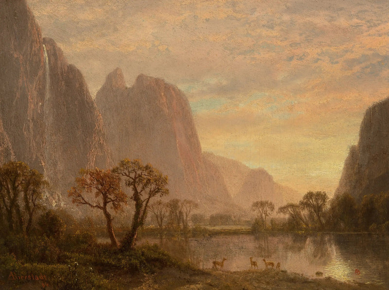 Wodospad Sentinel i Szczyty Katedry w Dolinie Yosemite - Albert Bierstadt