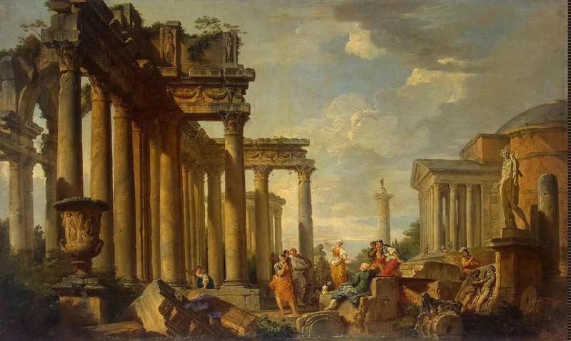 Kazanie Świętej Sibilli w ruinach rzymskich z posągiem Apolla - Giovanni Paolo Panini