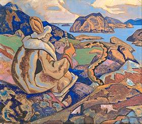 Serpents face à un chuchoteur un serpent - Nicolas Roerich image 1 reproduction réalisée par Alpha Reproduction