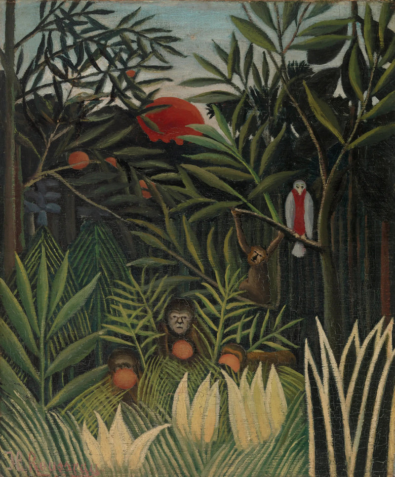 Małpy i papuga w dżungli - Henri Rousseau