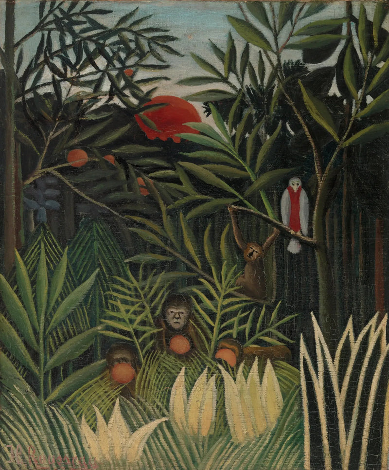 Małpy i papuga w dżungli - Henri Rousseau