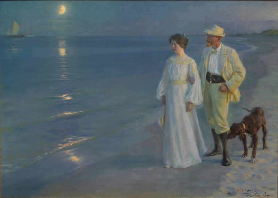Letni wieczór na plaży w Skagen – artysta i jego żona - Peder Severin Krøyer