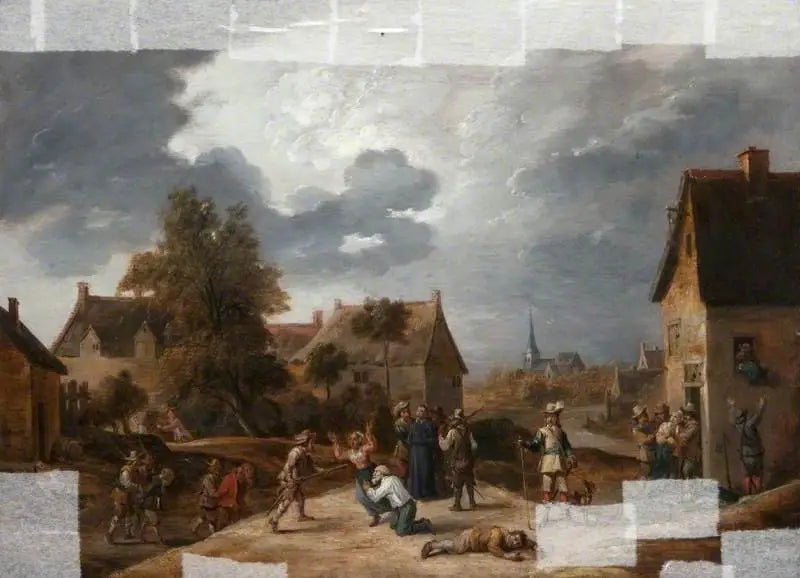 Żołnierze patrolujący wioskę - David Teniers Młodszy
