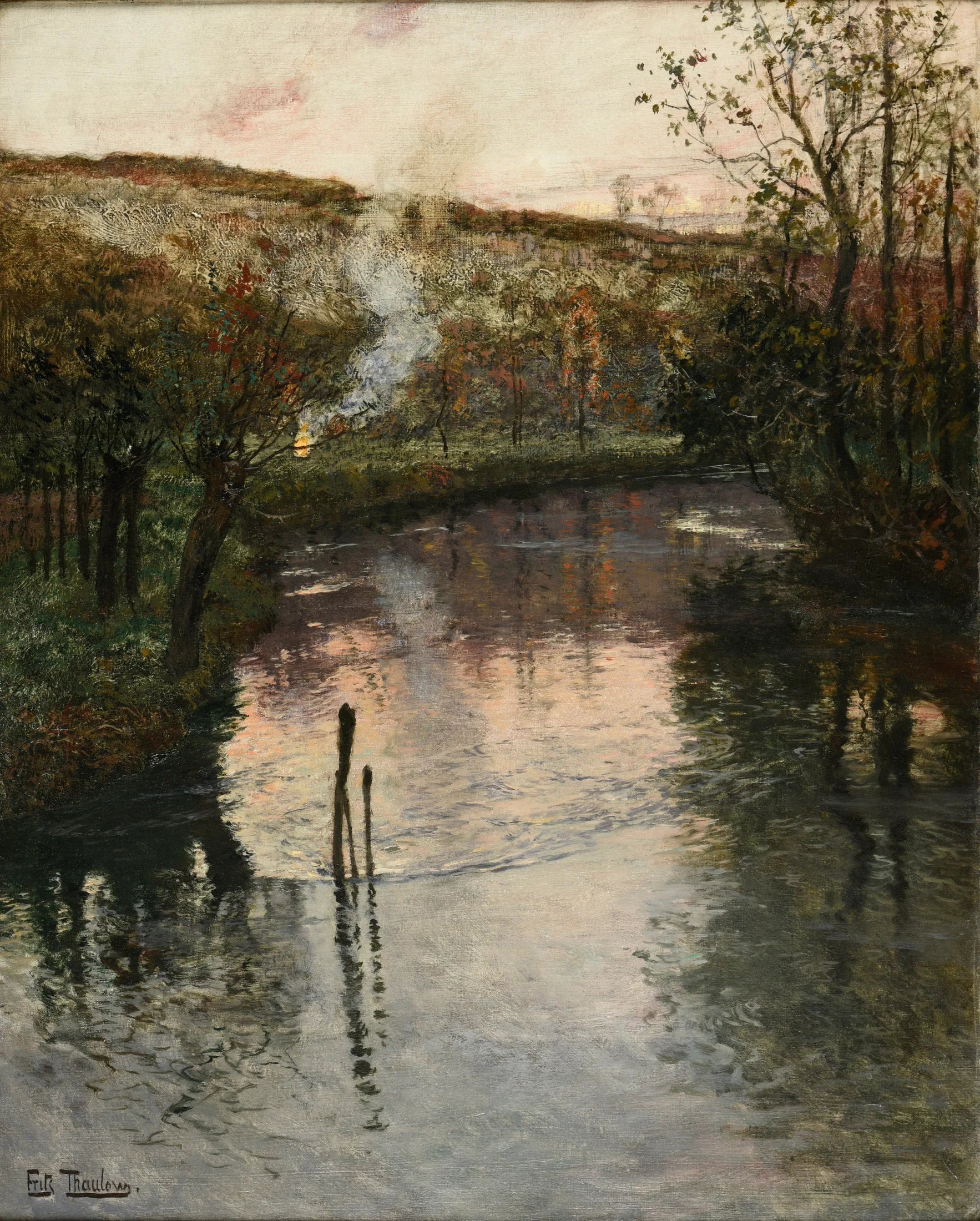 Soleil couchant sur l'Arques à Péquigny - Frits Thaulow image 1 copie de tableau peinte à la main
