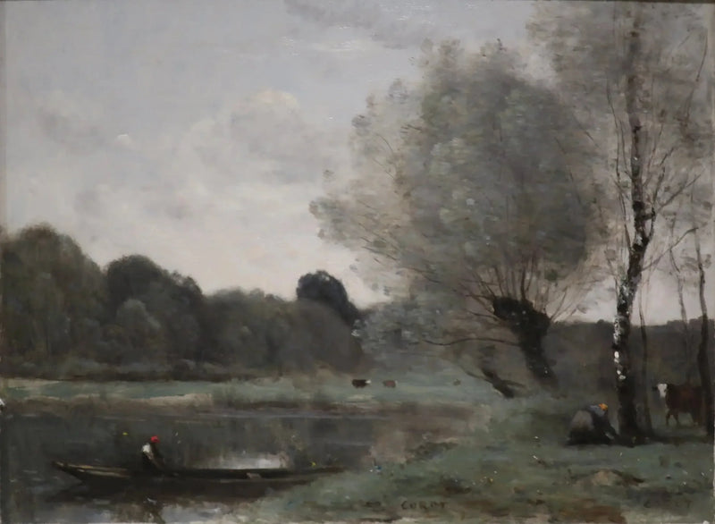Pamiątka z Ville-d'Avray. Wierzby i brzozy nad brzegiem stawu - Jean-Baptiste Camille Corot