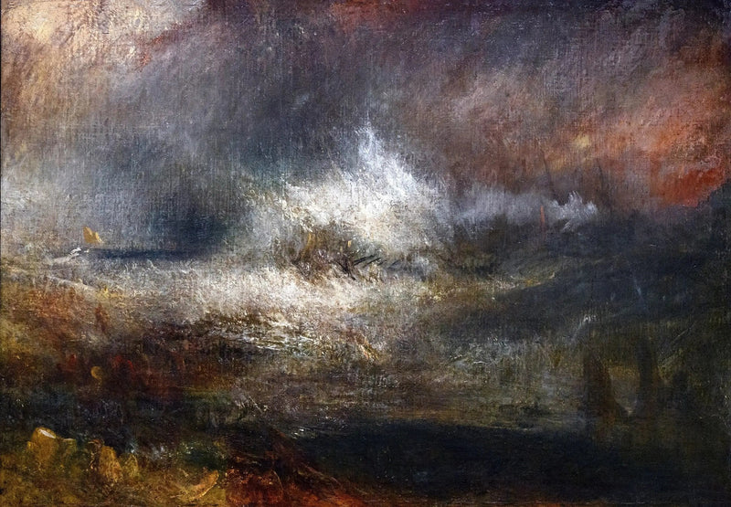 Burzliwe Morze z Płonącym Wreckiem - J. M. W. Turner