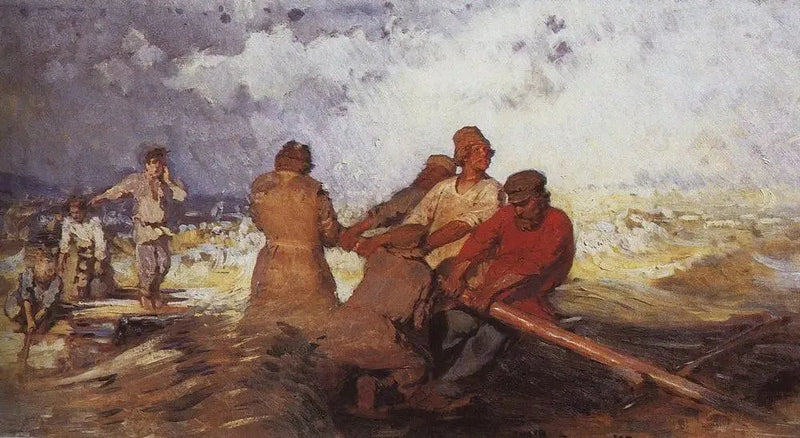 Na tratwie podczas burzy nad Wołgą - Ilya Repin