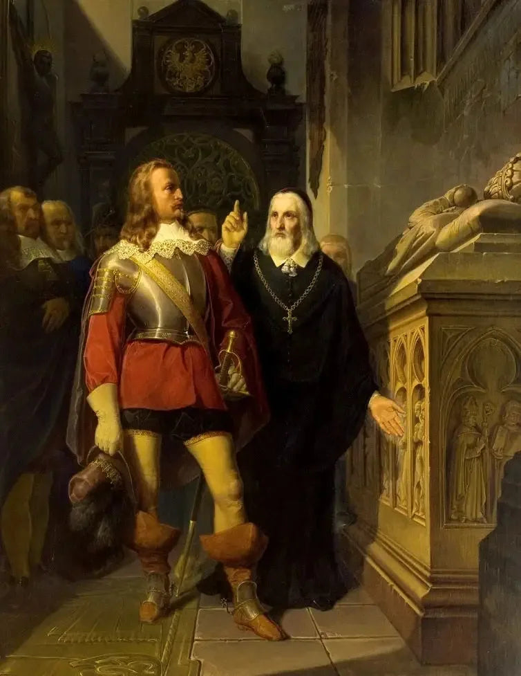 Szymon Starowolski i Charles Gustav przed grobem Władysława Łokietka - Jan Matejko
