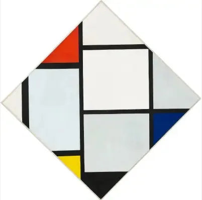 Obraz nr IV; Kompozycja w rombie z czerwonym, szarym, niebieskim, żółtym i czarnym - Piet Mondrian