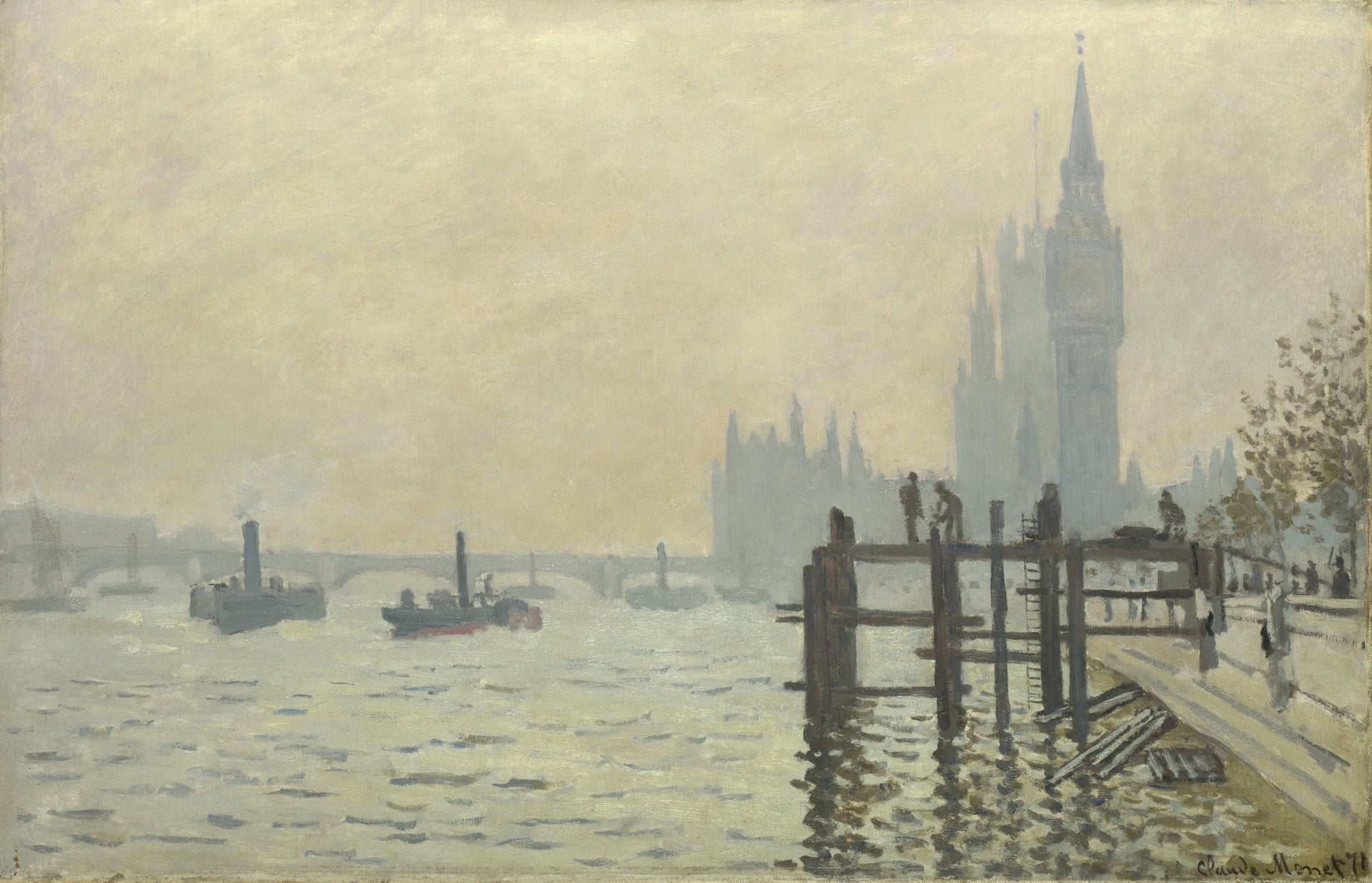 La Tamise en aval de Westminster W166 par Claude Monet, vers 1871, National Gallery de Londres