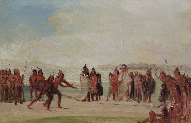 Tchung-kee, mandanowska gra rozgrywana z pierścieniem i kijem - George Catlin