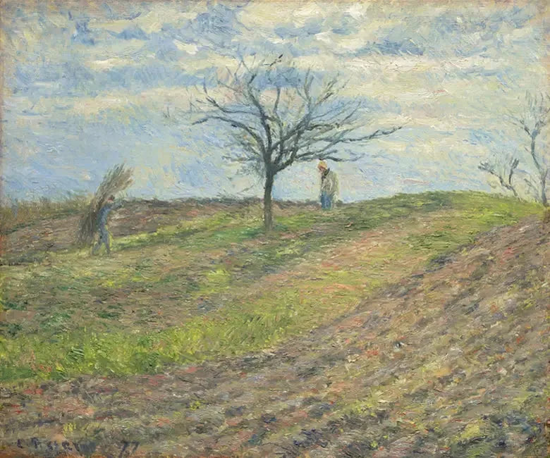 Ziemia uprawiana zimą, z mężczyzną noszącym pedę - Camille Pissarro