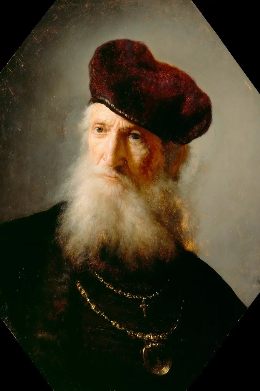 Głowa starego brodatego mężczyzny w wysokim berecie - Rembrandt