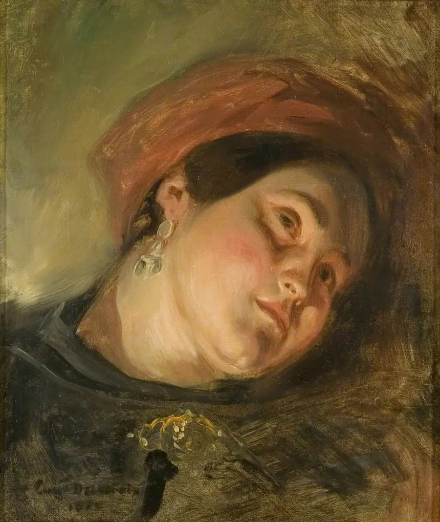 Głowa kobiety w czerwonym turbanie - Eugène Delacroix