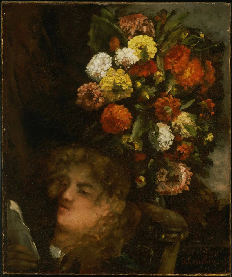 Głowa kobiety i kwiaty - Gustave Courbet