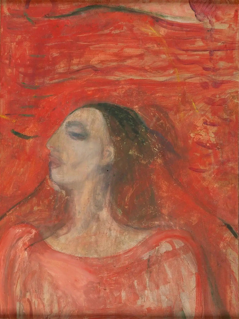 Głowa kobiety na czerwonym tle - Edvard Munch