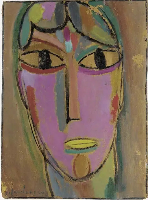 Mistyczna głowa: głowa kobiety - żółte usta - Alexej von Jawlensky