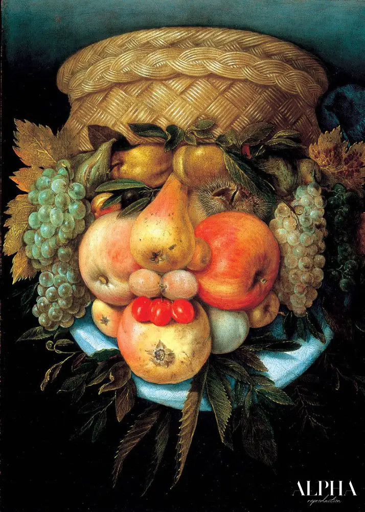 Tête réversible avec panier de fruits - Arcimboldo - Reproductions de tableaux et peintures haut de gamme