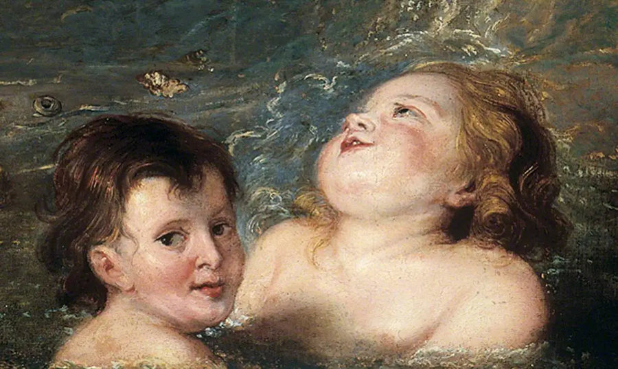 Głowy dwóch dzieci kąpiących się w morzu - Peter Paul Rubens