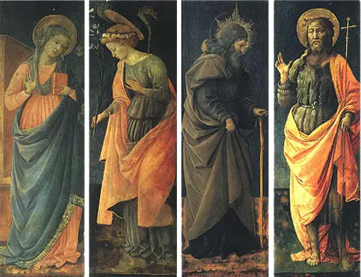 Zwiastowanie, Święci Antoni Abate, Jan Chrzciciel - Fra Filippo Lippi