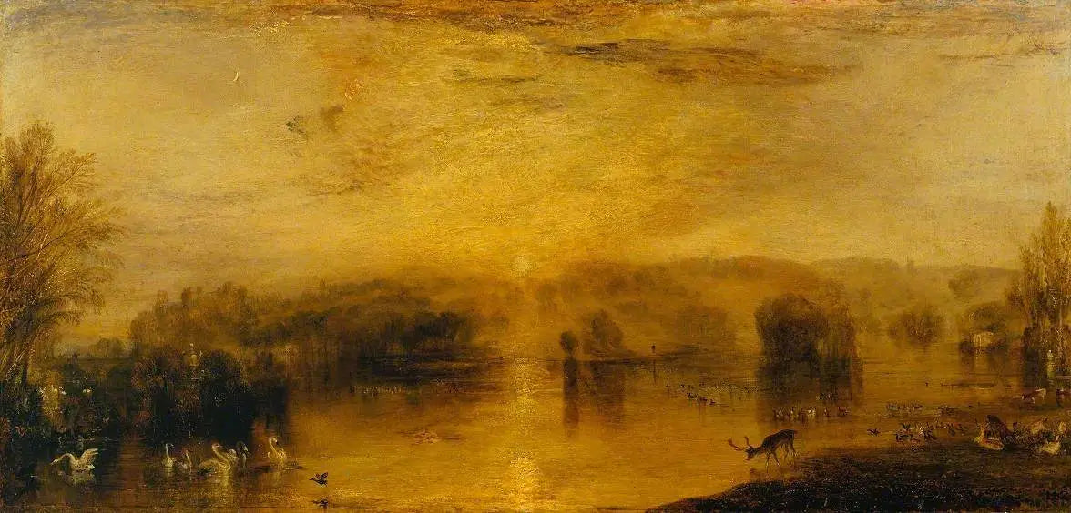 The Lake, Petworth: Sunset, a Stag Drinking - J. M. W. Turner image 1 tableau peint à l’huile sur toile